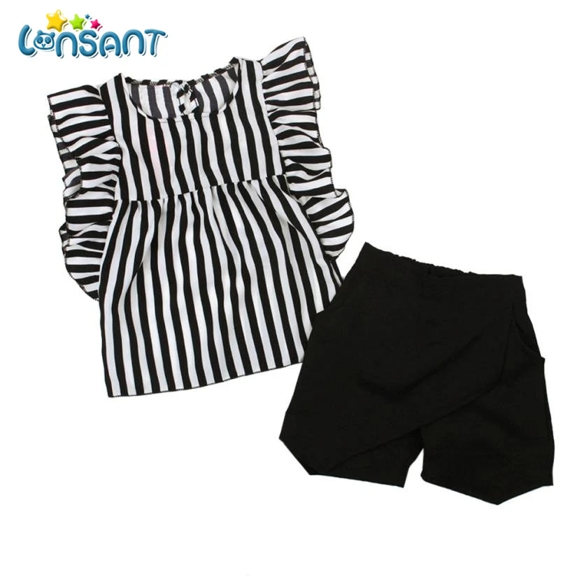 Комплект одежды для девочек из футболки и шортов в полоску|conjunto menina|kids girls clothes