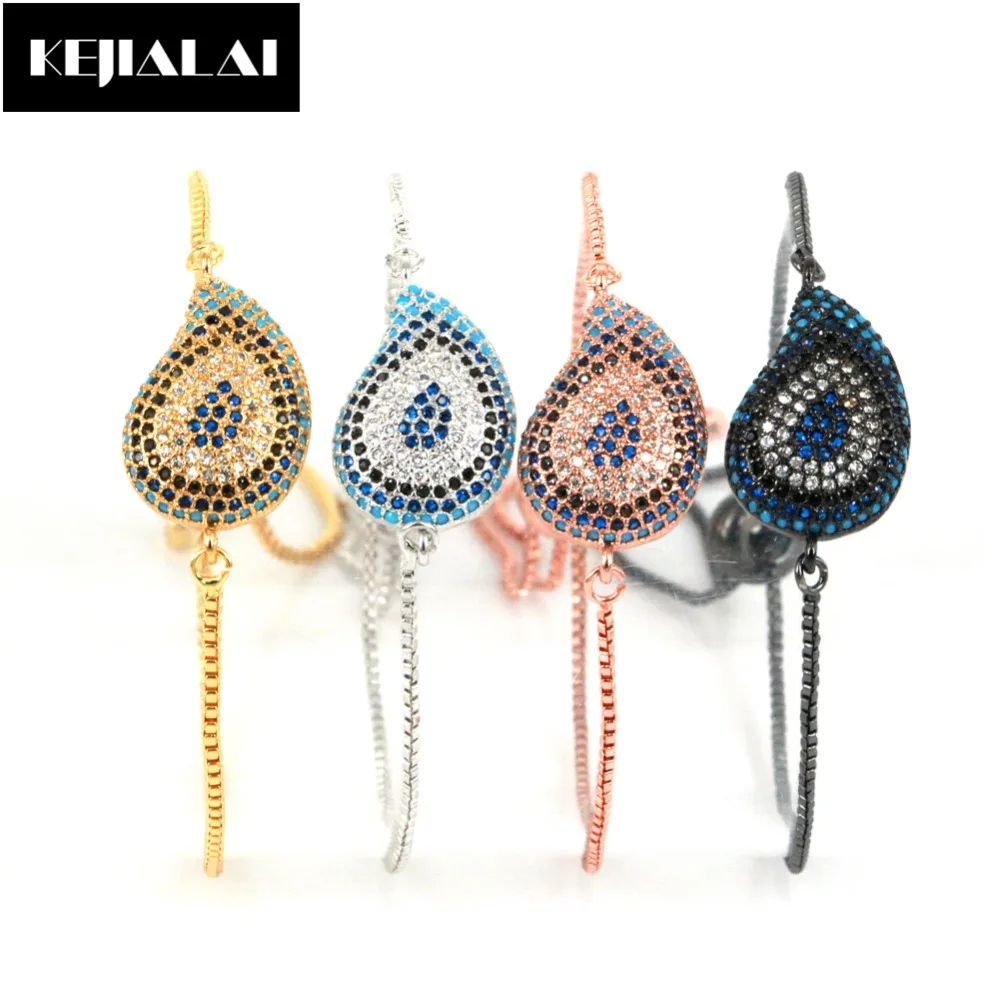 

Waterdrop Bracelet Cubic Zirconia Shining Colorful Crystal Rhinestone Charm Rose Gold Color Chain Adjustable Sweet Style Gift