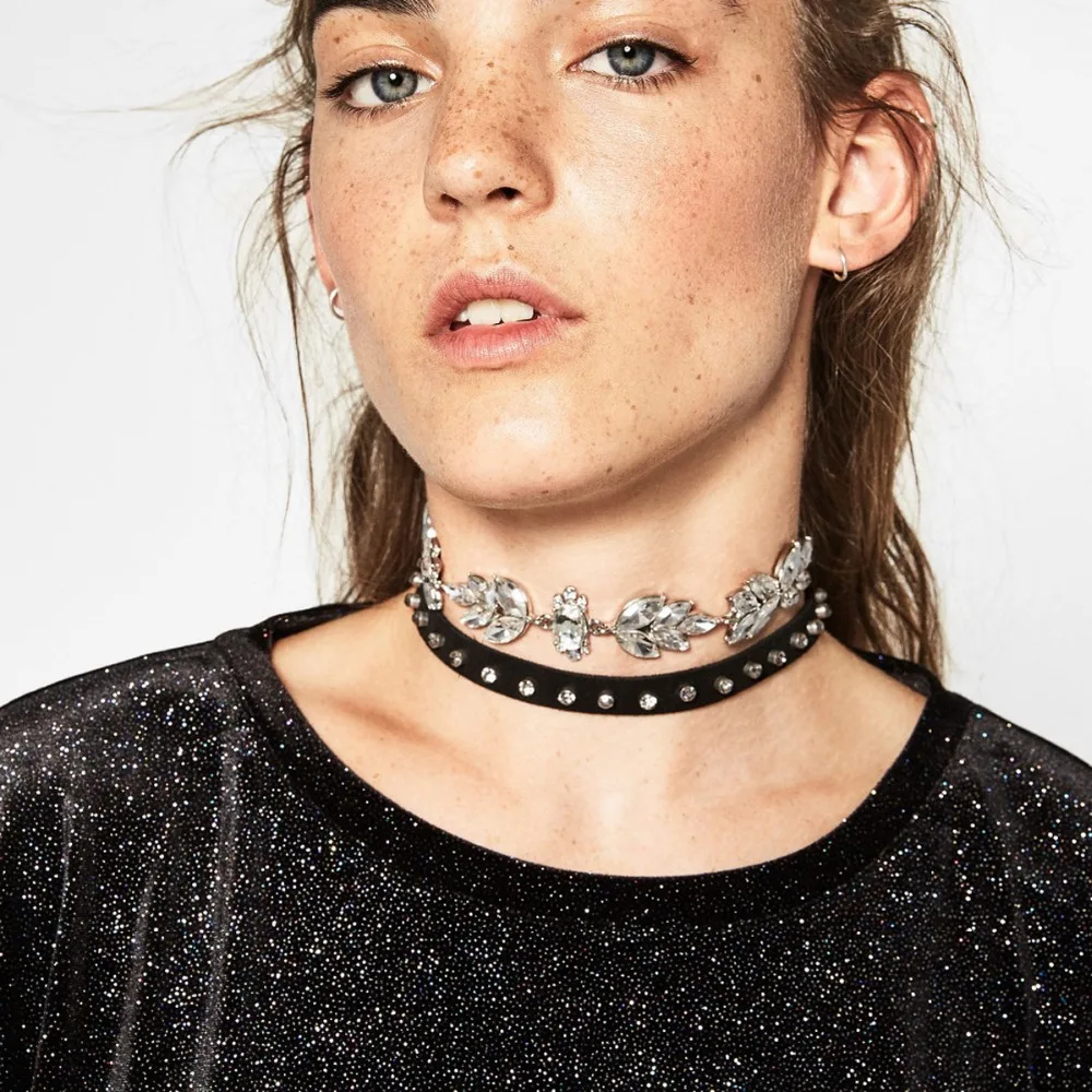 

2017 Collares ZA Chokers Crystal Leather Choker Necklace Vintage Statement Necklaces Women Chockers Steampunk Jewelry Gift