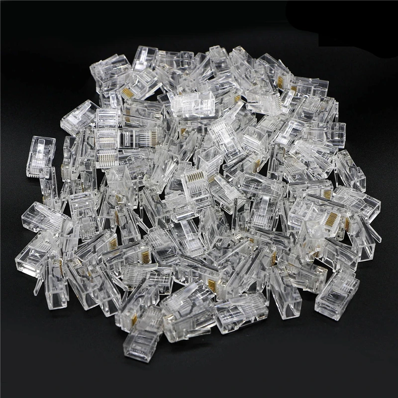 

1000pcs Crystal 8Pin RJ45 Modular Plug Rj-45 Network Cable Connector Adapter for Cat5 Cat5e Cat6 Rj 45 Ethernet Cable Plugs Head