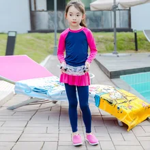 Г., обновленный детский костюм из двух предметов для девочек Лоскутная одежда с длинными рукавами, студенческий купальник, Солнцезащитная Спортивная пляжная одежда купальник для бассейна S92918X