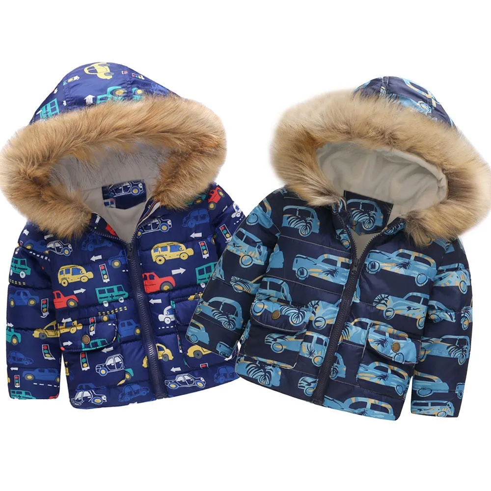 Зимняя теплая куртка для маленьких девочек и мальчиков с принтом автомобиля; ветрозащитное пальто с капюшоном; повседневная одежда; плотное пальто; Прямая поставка;#40