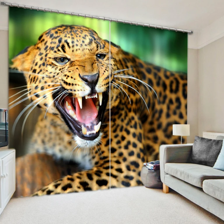 

Mighty leopard photo green curtains finished shade fabric personality
