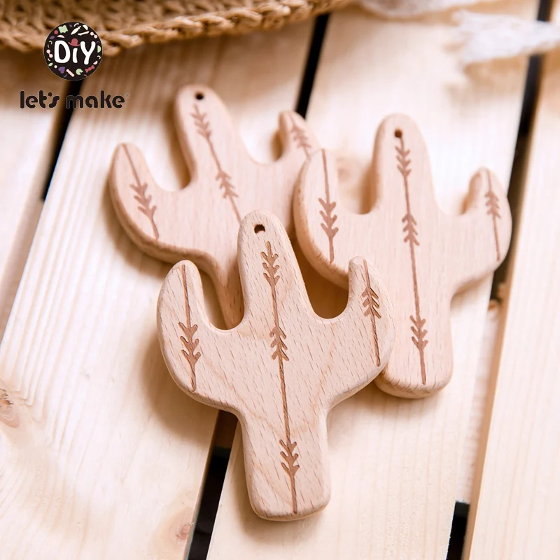 

Let's Make Wooden Teethers Cartoon Teething Shape Cactus Leaves Tent 1pc DIY Nursing Product Beech Wood Food Grade Baby Teethers