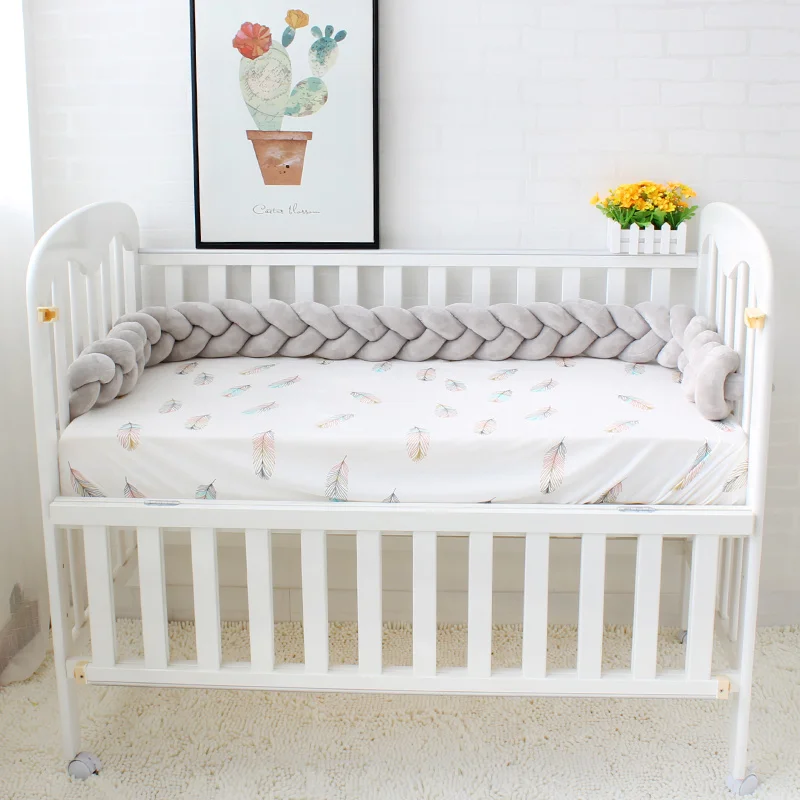 Baby Bumper Mixed Color Weaving Plush Cushion Baby Crib Protector For Newborns Baby Room Decor Crotch To the Cot Length 200cm