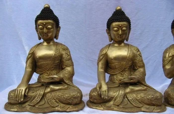 

14"Tibet Buddhism classic Bronze Copper Dragon 3 Sakyamuni Buddha Setatue 8.02