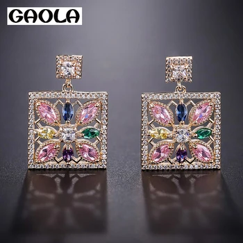 

GAOLA New Design Jewelry Square Flower Earrings Cubic Zircon Stud Earring Women Christmas Gifts GLE9018