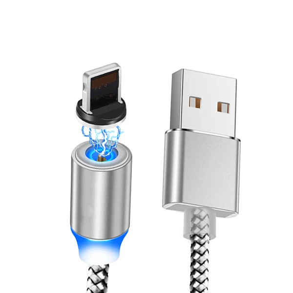 Магнитный USB кабель для быстрой зарядки мобильного телефона Micro type C Шнур для iPhone XS XR 8 7 samsung S10 S9 Xiaomi светящееся магнитное зарядное устройство - Color: sliver - for iphone