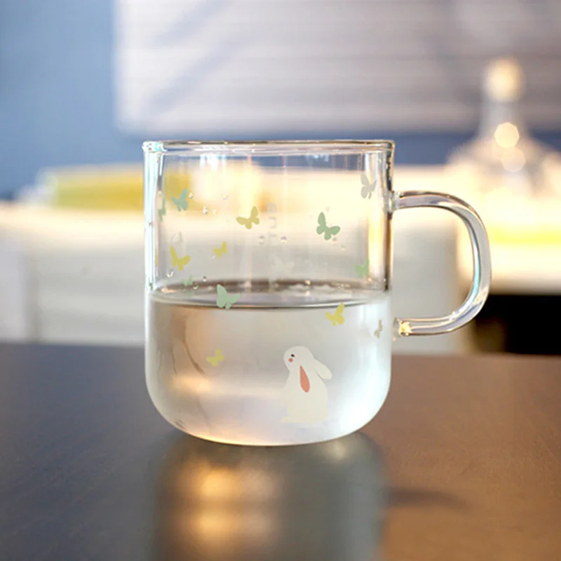 

Fresh Handmade Glass Cups with Butterfly and Rabbit Style Colorful Morning Mugs with Handle SH98
