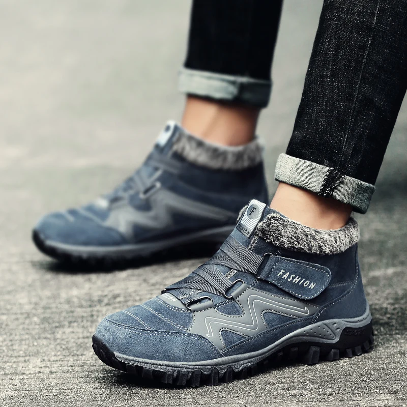 

2019 Men Boots Winter With Fur Snow Comfortable Waterproof Hard Wearing Male Shoes Fashion Big Size 35-47 Outdoor Hiking Shoes