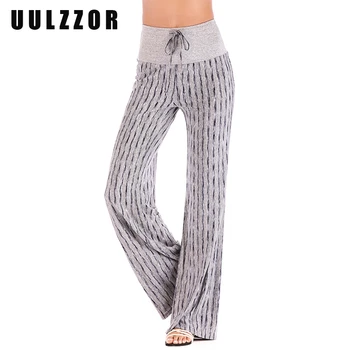 

UULZZOR 2019 Women Striped Printed New Boho Flare Pants High Elastic Waist Vintage Soft Stretch Style Bell Bottom Hippie Pants