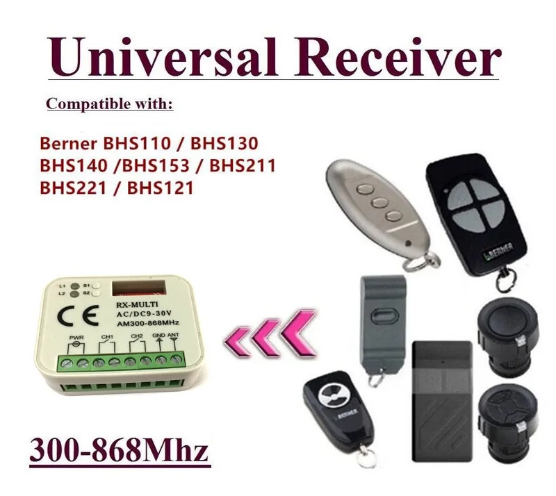 

2pcs for Berner BHS 140 remote controls 300-868MHz 2-channel Universal receiver