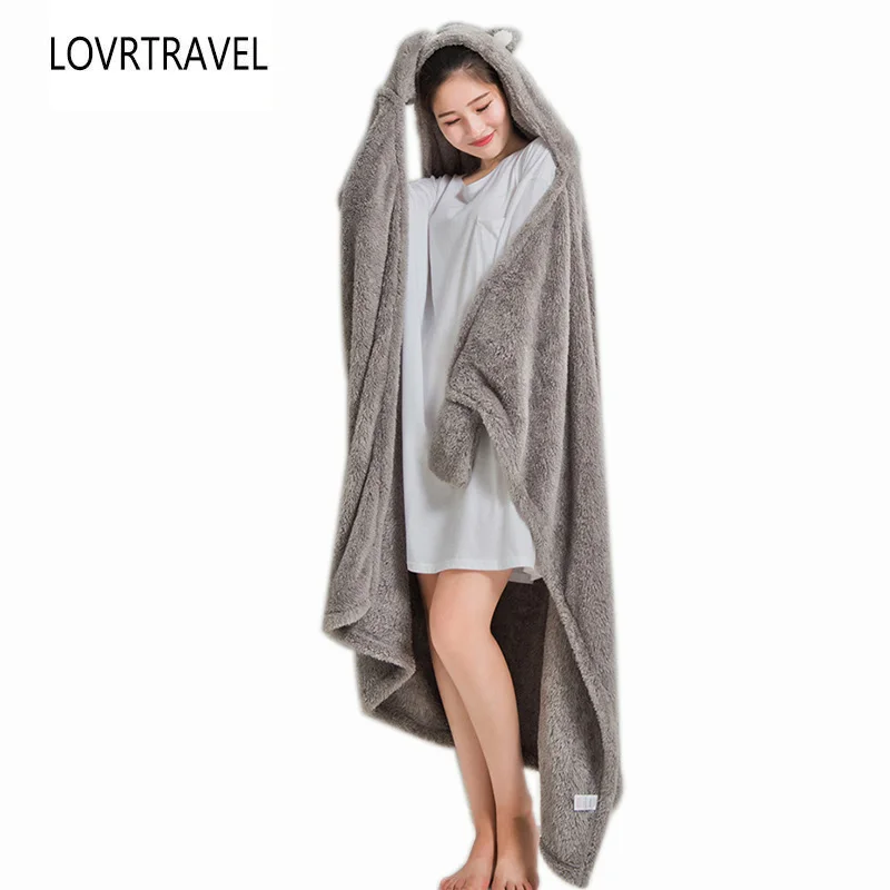 Женское теплое одеяло с капюшоном s Коралловая Бархатная шаль ленивый многофункциональный офисный кондиционер обеденный пробок одеяло диван плед