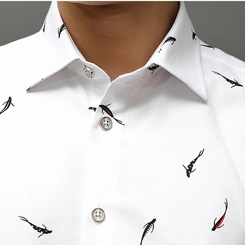 BROWON Роскошные брендовые Для мужчин рубашка с длинным рукавом отложной воротник с принтом рыбы Праздничная рубашка Большой Размеры 5XL Для
