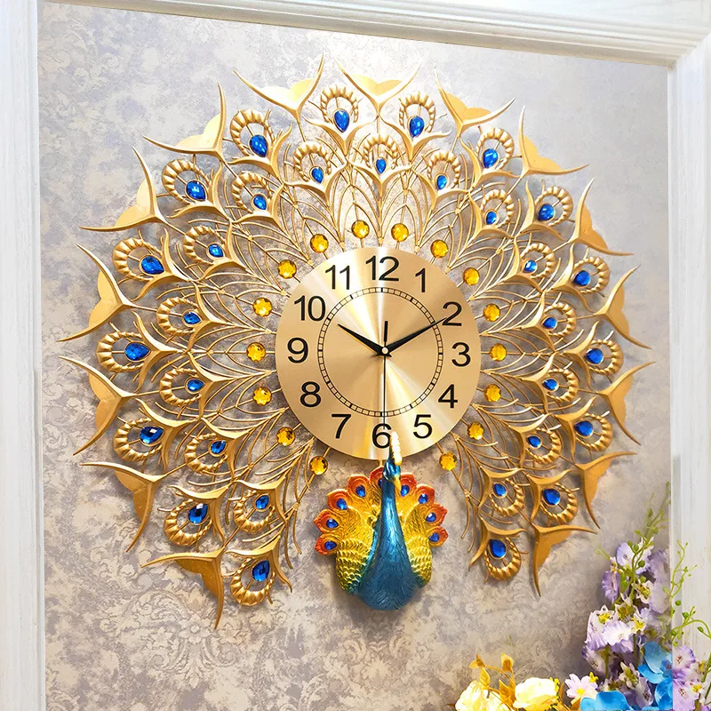 Европейские настенные часы Павлин современный дизайн домашние декоративные настенные часы гостиная спальня беззвучные Часы настенные креативные цифровые часы