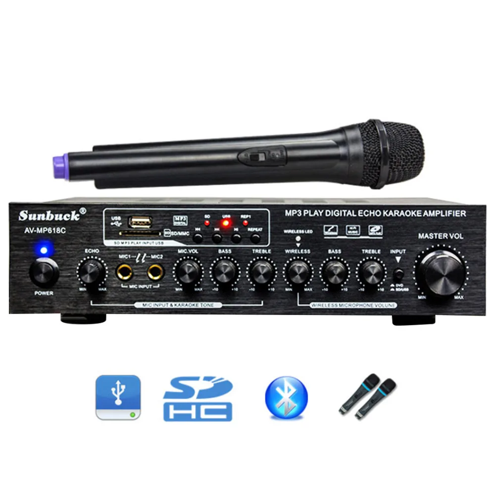 

SUNBUCK HiFi 2.0 Channel Wireless Bluetooth Microphone High Power Digital Amplifier Karaoke Amplifier Home Theater Audio
