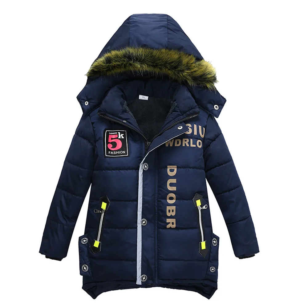 Модное красивое пальто детская зимняя куртка для мальчиков теплая детская одежда с капюшоном для мальчиков, Roupa De Menino - Цвет: NAVY