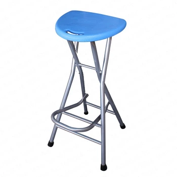 

High Stool Folding Balcony Stool Portable High Bar Stool Front Desk Chair with Footrest Metal Non-slip Lounge Chair with Handle