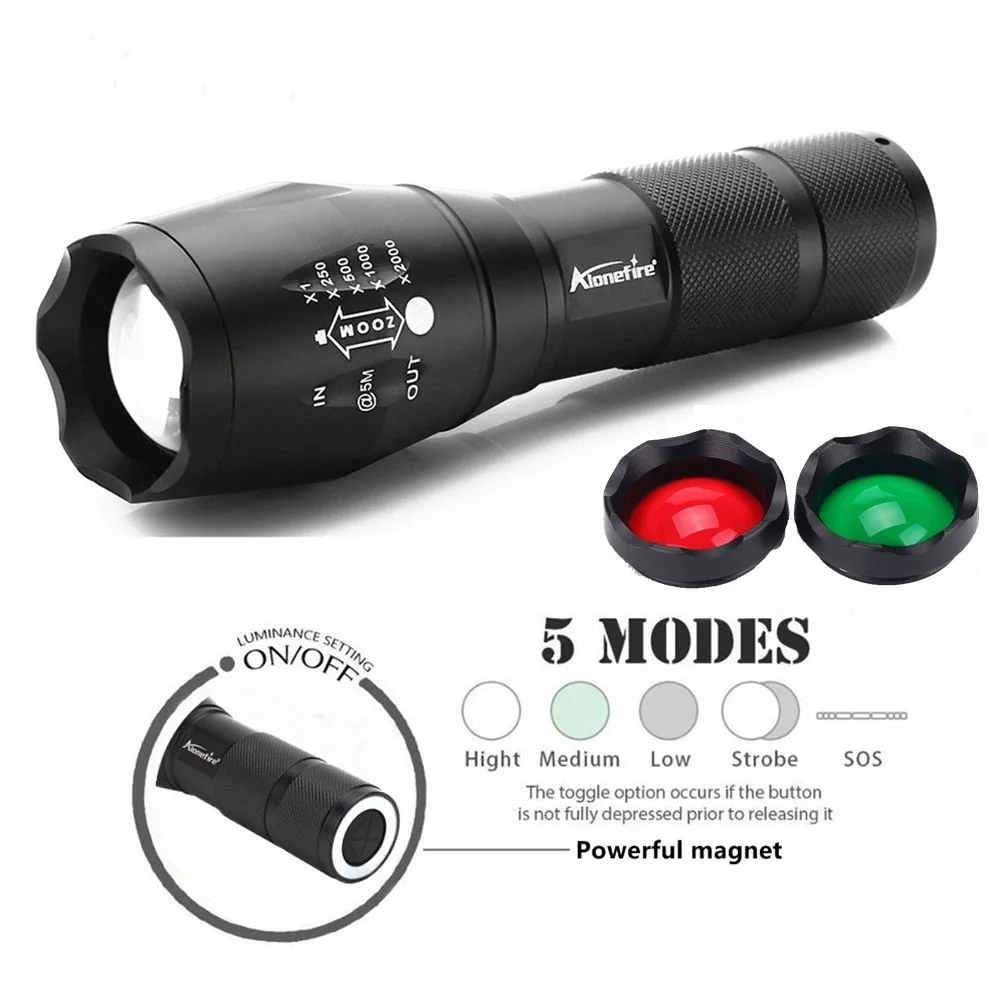 Светодиодный фонарик Alonefire CREE XM L T6 5000LM зум аварийный сигнал + 18650 USB зарядное