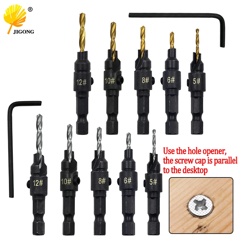  5pcs Countersink Drill Woodworking Drill Bit Set Drilling Pilot Holes For Screw Sizes #5 #6 #8 #10 