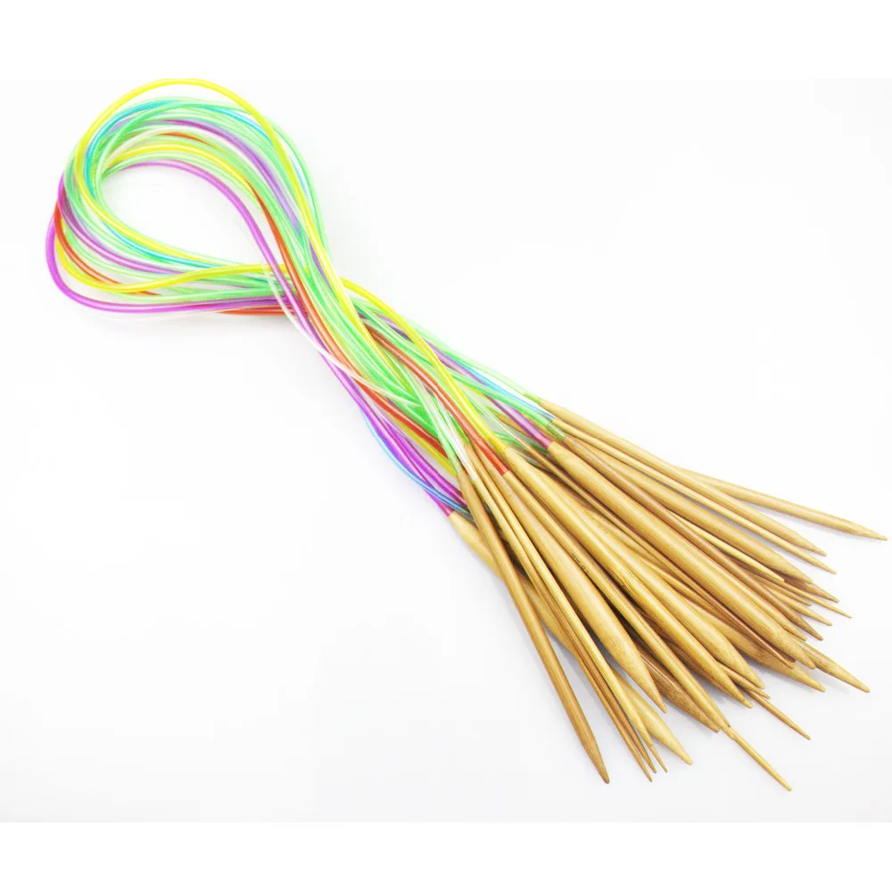 

32" 80cm Multi-color 18Pcs/set Tube Carbonized Circular Bamboo Carbonized Knitting Needles Crafts Yarn tool Sets