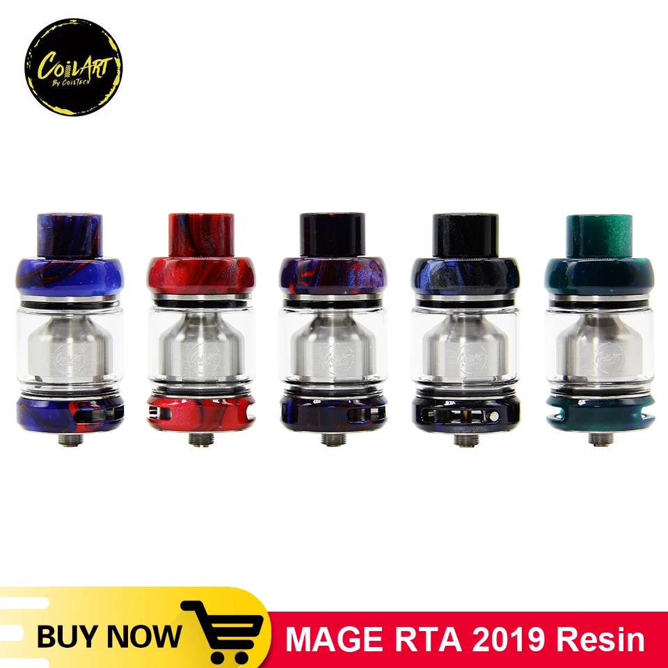 

Original Coilart Mage RTA 2019 Resin Tank 25mm Diameter 4.5ml Capacity 810 Drip tip Dual Coil Rebuildable Tank Atomizer Vape