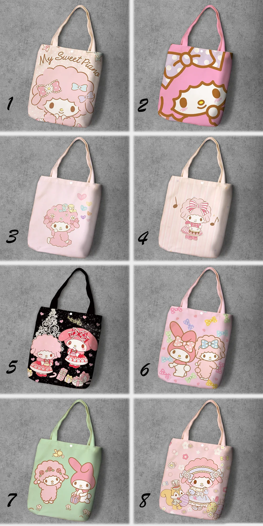 

My Sweet Piano Melody Cartoon Printed Recycle Canvas Shopping Bag Large Capacity Customize Tote Fashion Casual Shoulder Bags