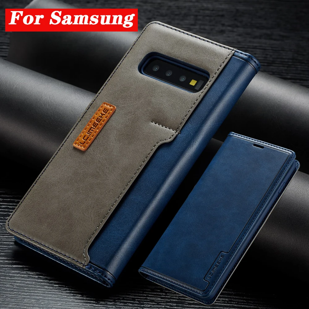 

Phone Leather Cases For Samsung Galaxy S10E S10 Plus S8 S9 Plus Contrast Color Flip Fundas Leather Holster Case Card Pocket