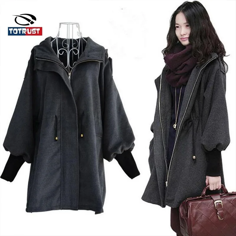 

TOTRUST Black Long Hooded Wool Coats Women 2018 Winter Long Sleeve Solid Color Trench Coat Elegant Casual Autumn Overcoat Jacket