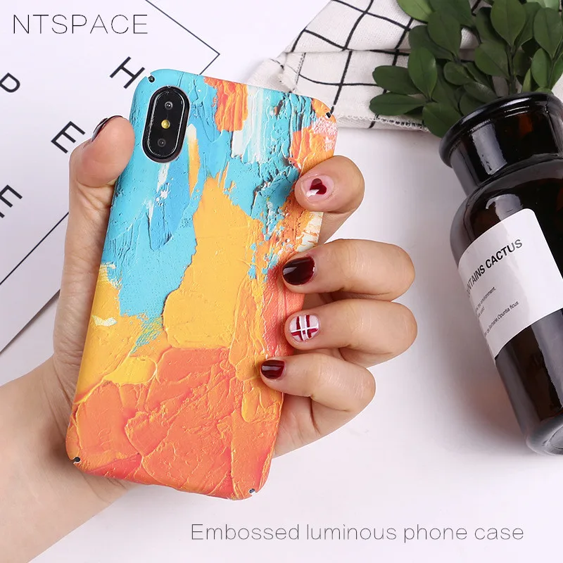 

NTSPACE Ultra Thin Hard PC Phone Case For For iPhone 7 8 Plus 6 6s Plus 3D Emboss Luminous Cases For iPhone X XR XS Max Fundas