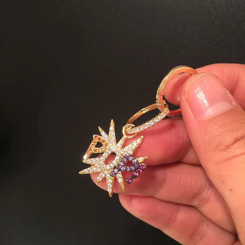 AAA модные асимметричные серьги-кольца Двойные Подержанные шпильки ювелирные изделия с пряжкой микро мозаика фианиты кристаллы буквы амулеты серьги для женщин