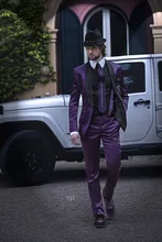 Latest Coat Pant Designs Italian Purple Shawl Lapel Satin Men Suit Slim Fit Tuxedo 2 Piece Gentle Custom Groom Suits Masculino 5