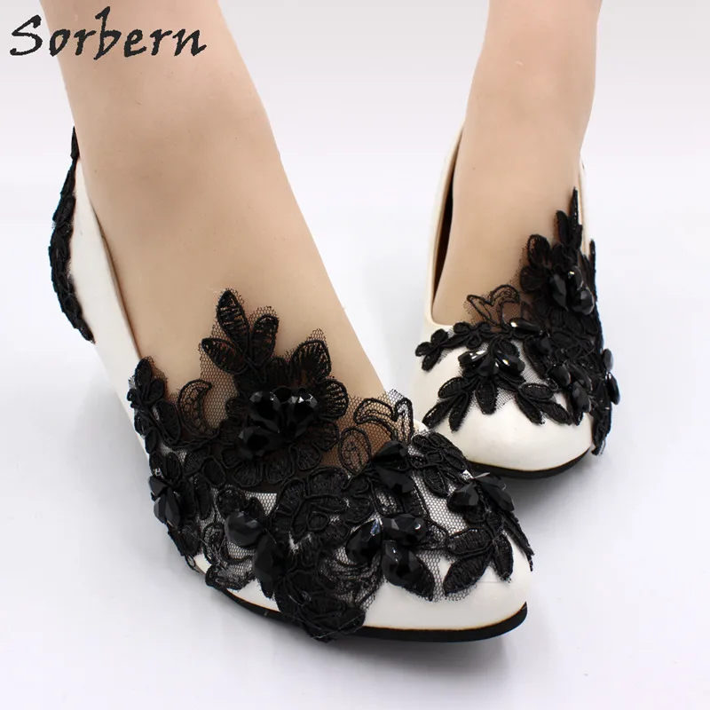 Sorbern Classical Black Lace Flower Wedding Shoes Kitten