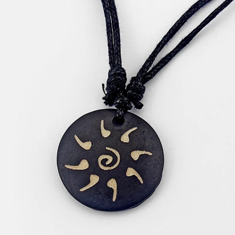 Ожерелья из искусственной кости яка и смолы Инь-Янь, подвески в виде пещеры, солнца, луны, воска, хлопковый шнур, племенные ожерелья - Окраска металла: Swirl Sun