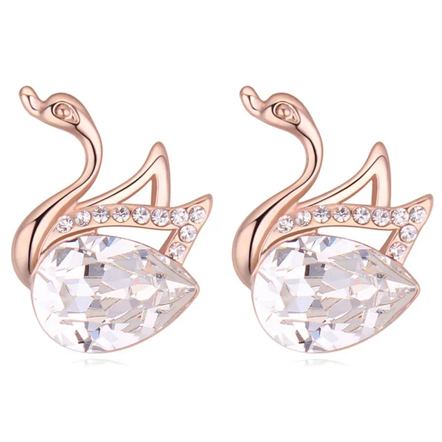 Animal Earrings Swan Design Stud From Real Crystal Designer Animal Earrings Swan Design Stud From Real Crystal Designer Famous Brand Women Jewellery 8 Colors