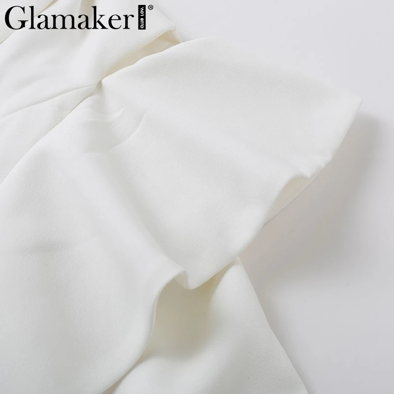 Glamaker короткое белое платье с открытыми плечами и рюшами, женское осеннее элегантное офисное платье, вечерние, сексуальные, с длинным рукавом, зимнее платье-блейзер