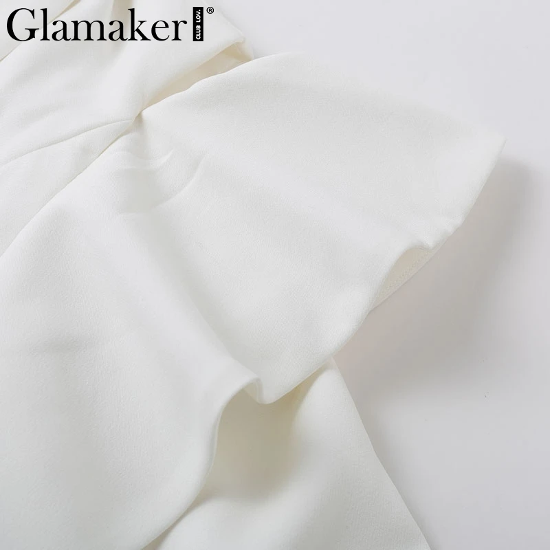 Женское Короткое платье Блейзер Glamaker белое элегантное офисное с оборками и