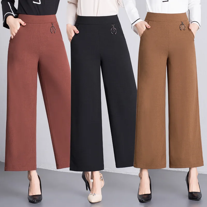 Spring and summer new nine wide leg pants trousers thin large straight ...