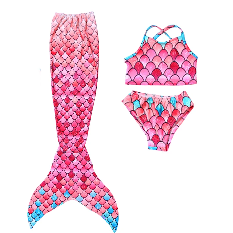 

New 3pcs set Girls Kids Mermaid Tail Swimmable Bikini Set Swimsuit Swimming Costume Cosplay