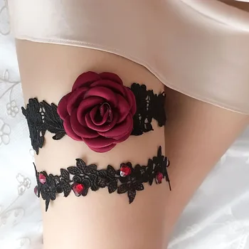 

Vintage Wedding Garter Stretchy Lace Garters Belts with Rose Flowers and Rhinestone for Bride Bridesmaid Special Occasions