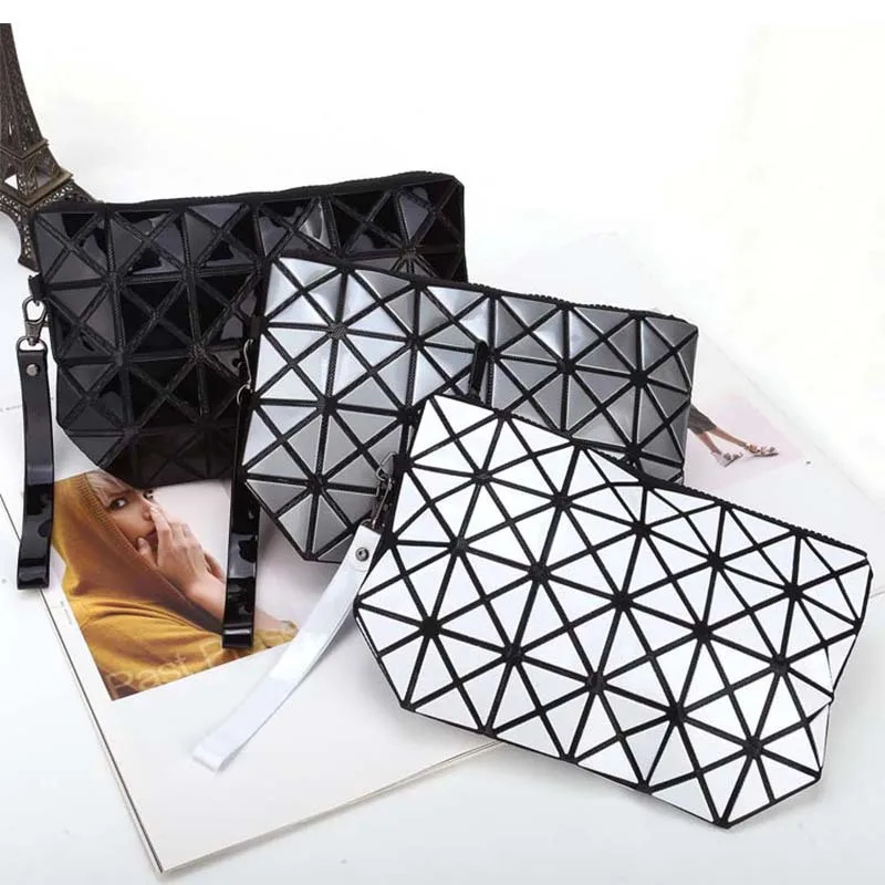 

New fashion fold over square mosaic red casual women clutch bag solid color folding triangle geometric bag rhombus purse Handbag