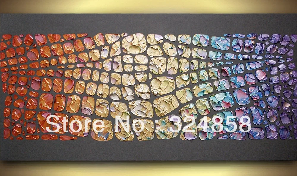 Handmade Abstract Artwork Multicolored Rectangle Oil Painting On Canvas