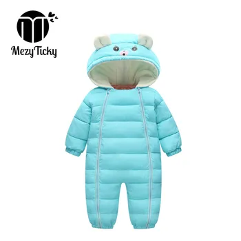 

Winter children's 90% cotton clothing infants boys Hooded one-piece romper warm Thicken jumpsuit newborn baby girls bear clothes