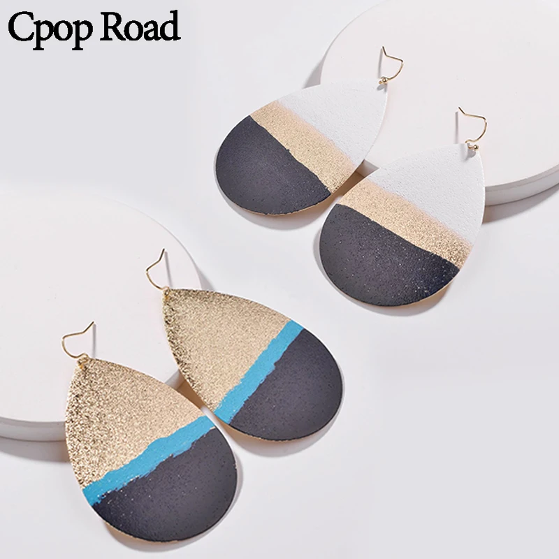 

Cpop New Trendy Gradient Color Hand-printed Earring Color Mixing Exaggeration Water Drop Earrings Fashion Jewelry Hot Women Gift
