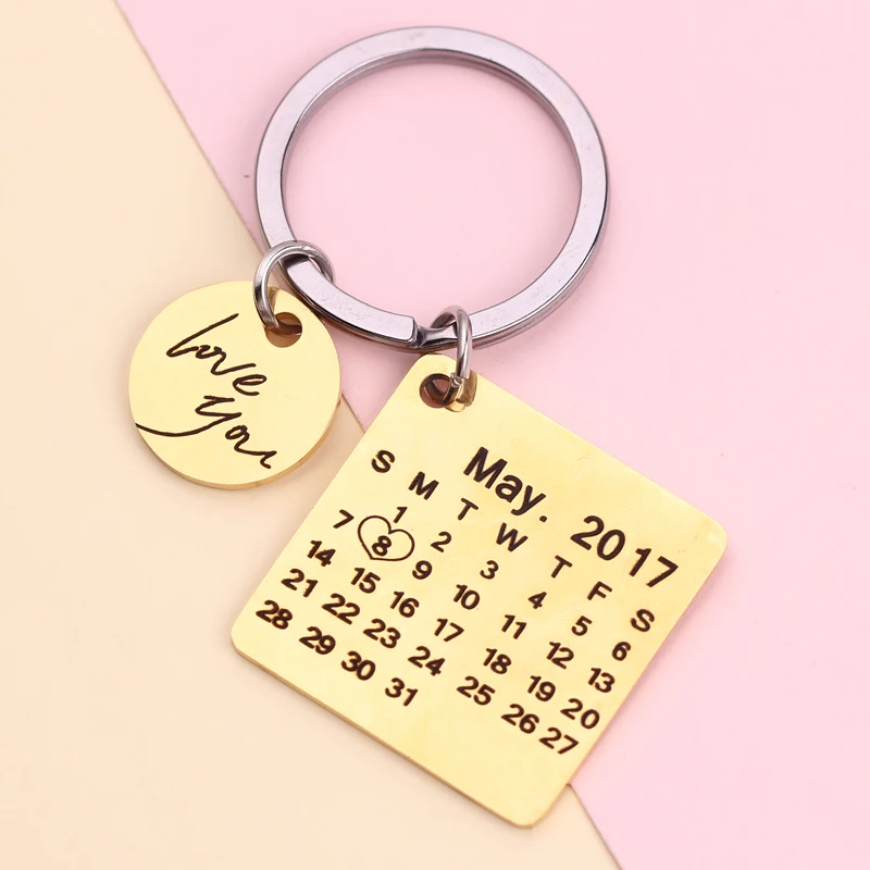 Personalized Calendar Keychain Stainless Steel Custom Hand-engraved Calendar Anniversary Private Custom Brelok Key ring Personalized Calendar Keychain Stainless Steel Custom Hand-engraved Calendar Anniversary Private Custom Brelok Key ring