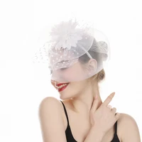 Haimeikang Lady Elegant Fascinator Hat Clips Women Hairpins Flower Hair Accessories Wedding Church Hat Cocktail Feather Headwear 2