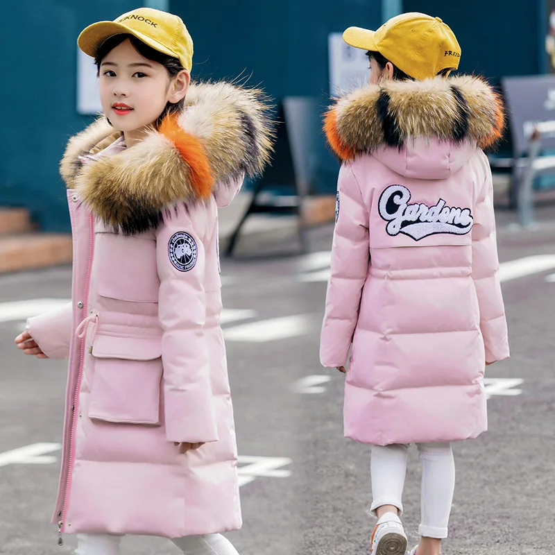 

Super Thicken Girls winter jacket Real White Duck Down Coats kids coat girl winter clothes Long Pink Pakas coat bdz810227