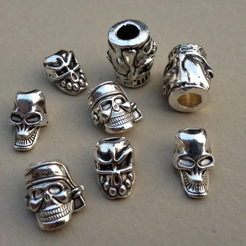 30pcs/lot Vertical Hole Charm Metal Skull Beads For Paracord Knife