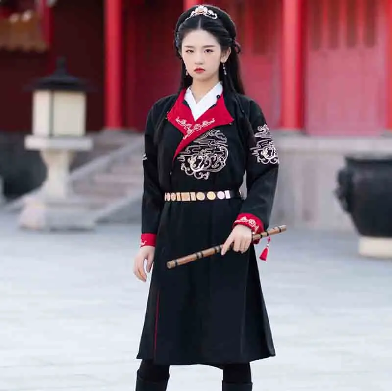 Пары Hanfu Китайская древняя традиционная красная черная длинная куртка наряд для