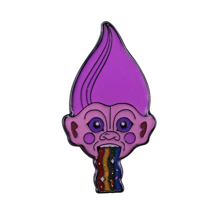 

Troll badge rainbow glitter pin 90s charm nostalgic game brooch cute Halloween gift